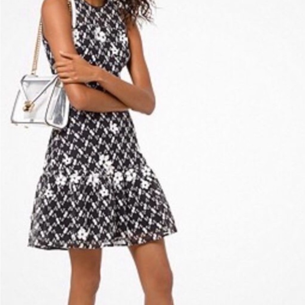 Michael Kors Black and White Patterned Mini Dress